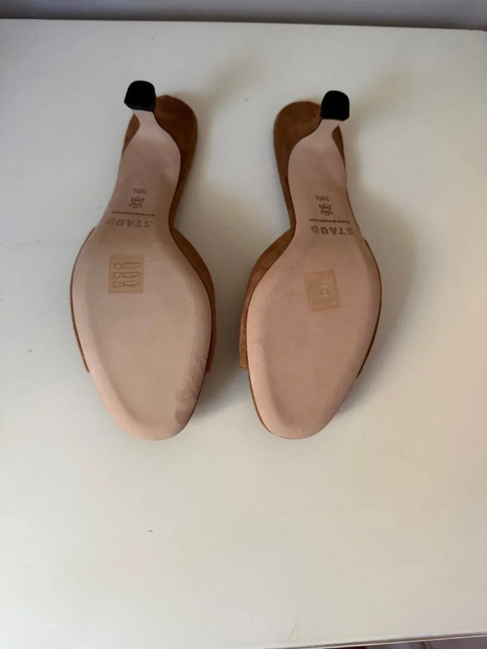 Staud 55mm Brigitte Suede Kitten-Heel Mules - Tan - Size 8.5 New and Never Worn